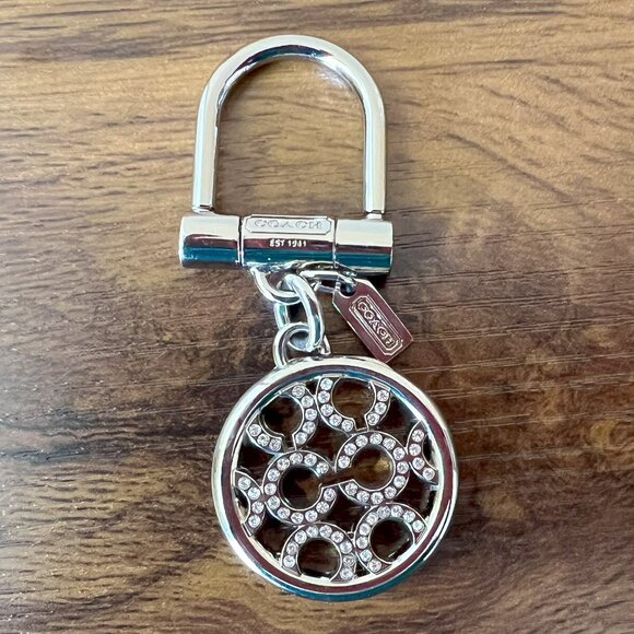 COACH Pave Crystal OP Art Signature Buckle Keychain Key Ring FOB 92959 EUC - Picture 1 of 3